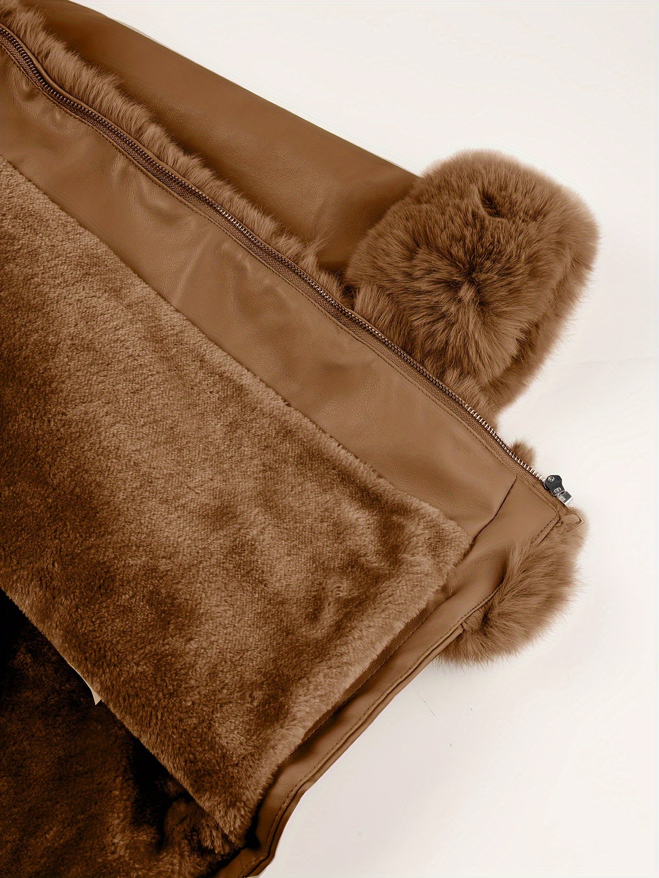 Women’s Elegant Genuine Leather Jacket – Suede Lining, Solid Color, Hooded Cold Weather Coat with Faux Fur Trim for Fall/Winter Outerwear