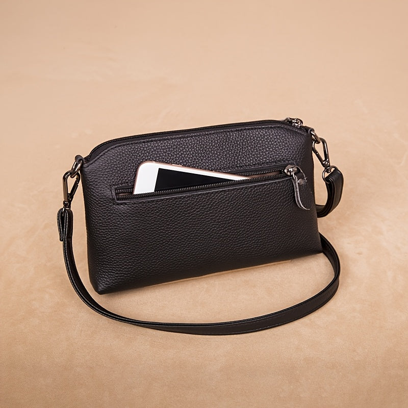 Women’s Genuine Leather Crossbody Bag – Trendy Shoulder Purse with Removable Strap & Zipper Closure