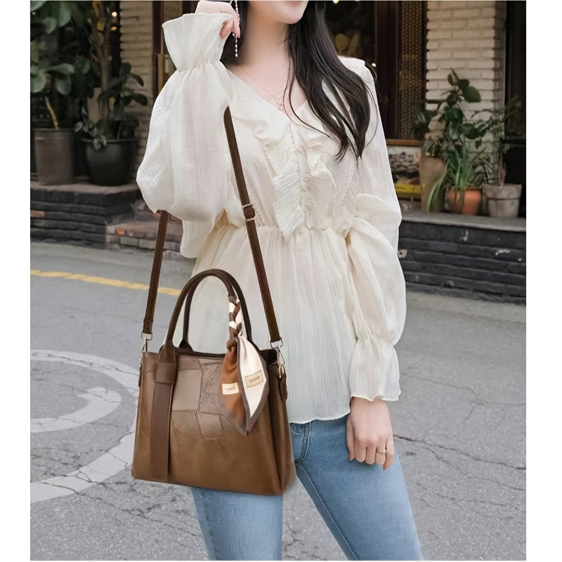 Women’s Genuine Full-Grain Leather Crossbody Bag – Multi-Compartment Handbag with Wrist Strap