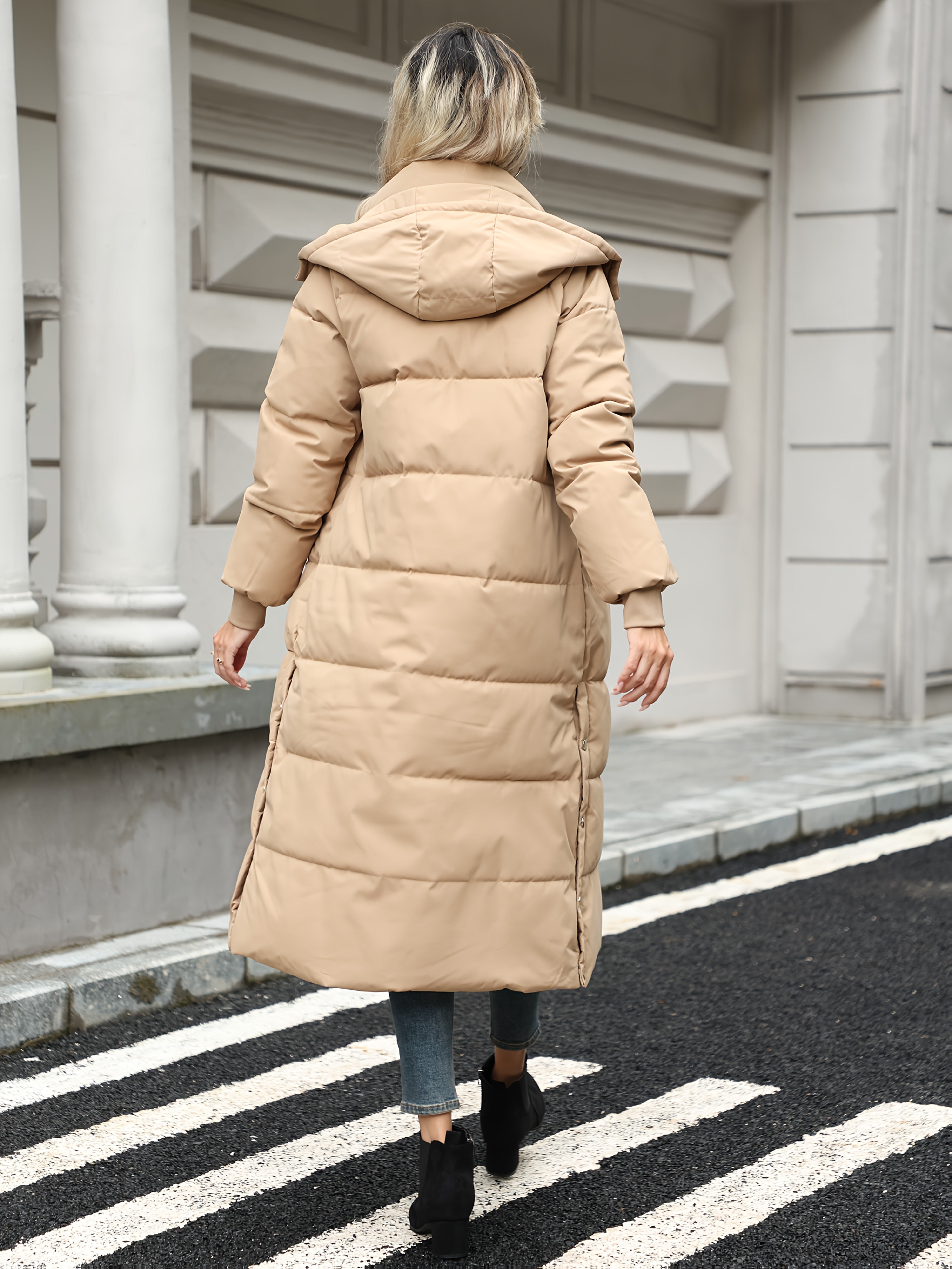 Women’s Elegant Winter Coat – Thickened Cold Weather Outerwear with Full-Zip Closure, Knee-Length Hooded Jacket for Everyday & Formal Events