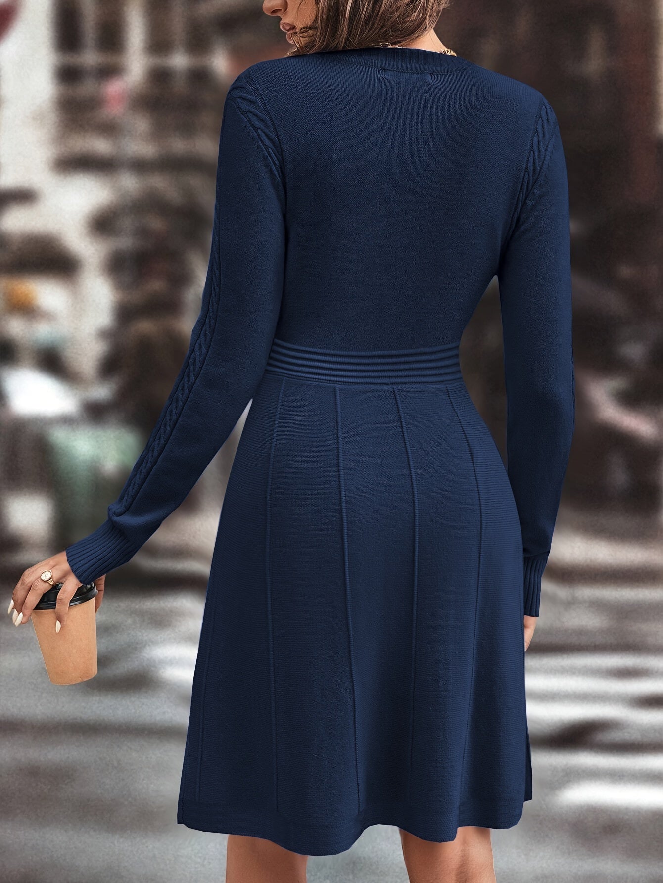 Women’s Autumn Winter Casual Knit Dress – Slim A-Line | Round Neck | Long Sleeve | Solid Color Elegant Daily Wear