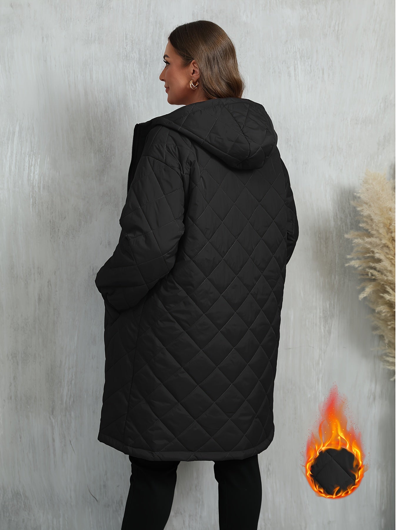 Plus Size Women’s Hooded Windproof Winter Coat – Oversized Warm Full-Zip Jacket with Pockets (Multiple Colors)