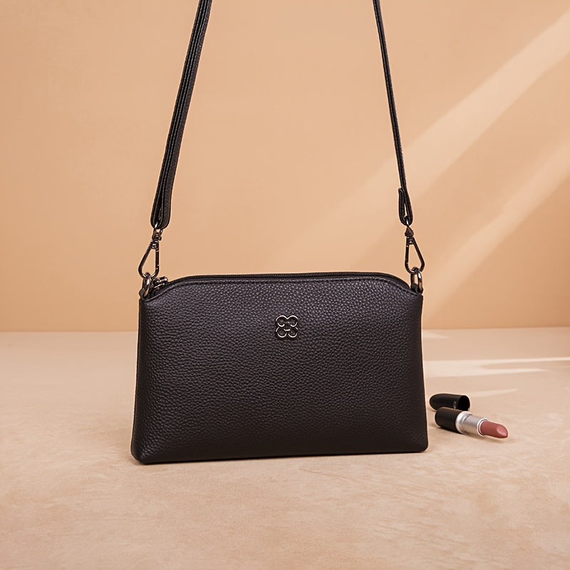 Women’s Genuine Leather Crossbody Bag – Trendy Shoulder Purse with Removable Strap & Zipper Closure