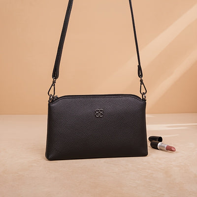 Women’s Genuine Leather Crossbody Bag – Trendy Shoulder Purse with Removable Strap & Zipper Closure