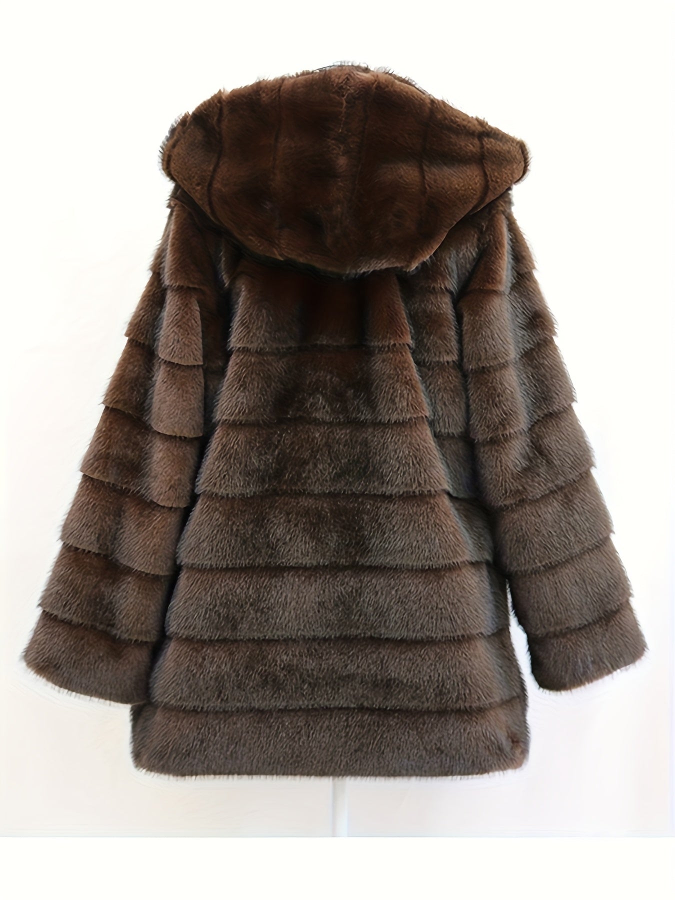 Women’s Elegant Faux Fur Coat – Mid-Length Winter Jacket with Front Closure, Flared Hem & Long Sleeves, Non-Stretch Fabric for Formal & Everyday Outfits