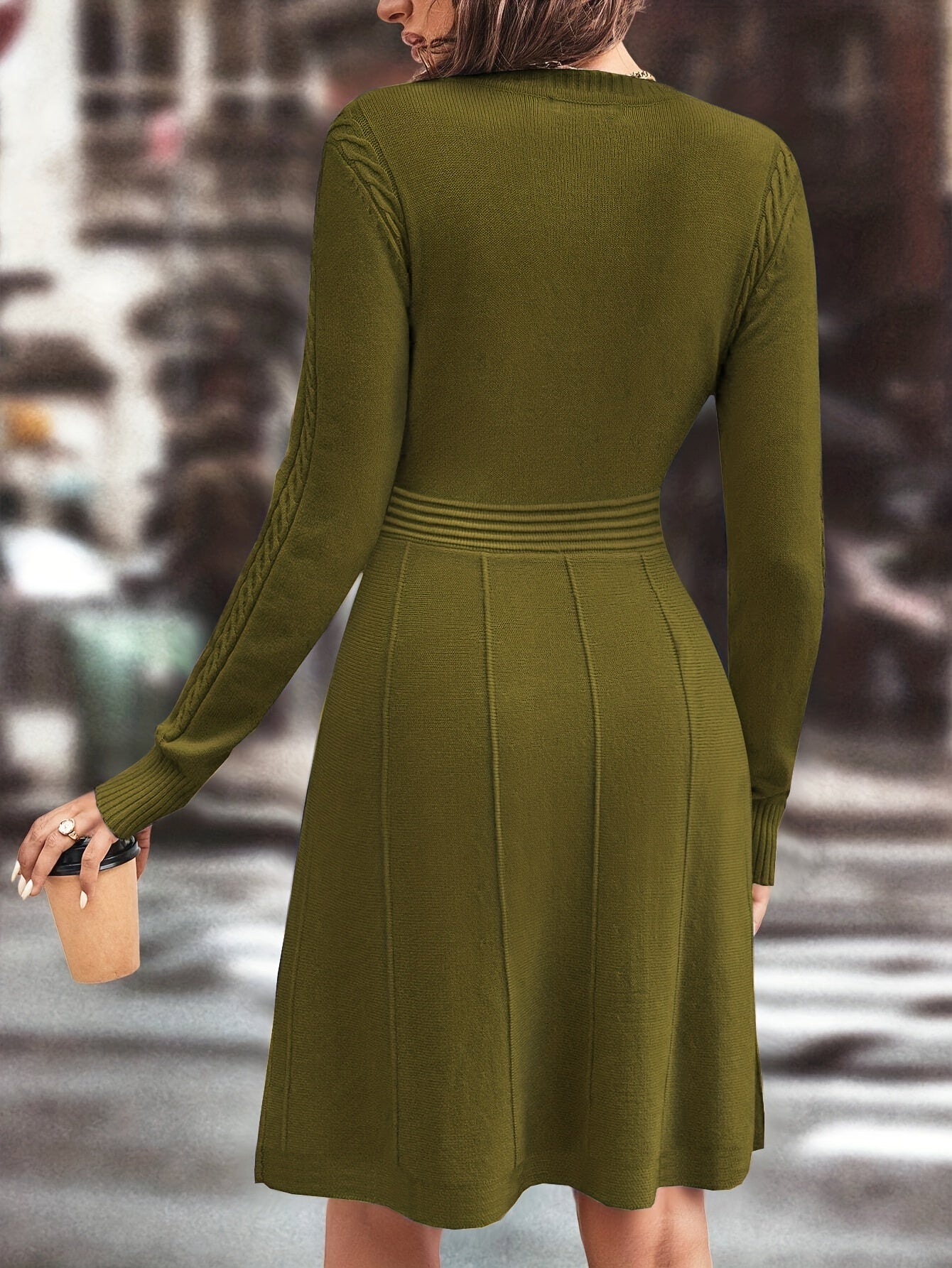 Women’s Autumn Winter Casual Knit Dress – Slim A-Line | Round Neck | Long Sleeve | Solid Color Elegant Daily Wear