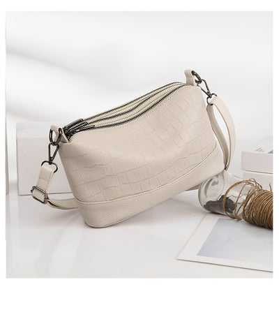 Women’s Large Capacity Genuine Leather Crossbody Bag – Detachable Strap & Golden-Tone Hardware, Structured Round Toe Design