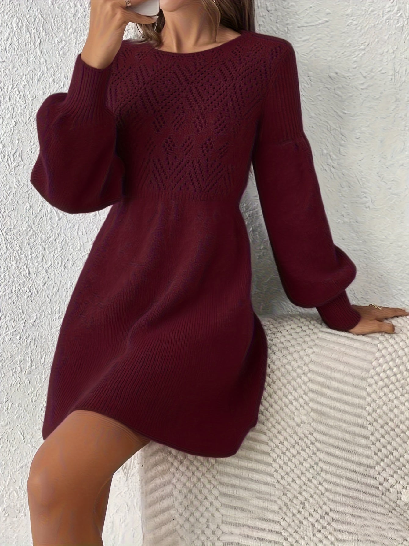 Women’s Casual Long Sleeve Sweater Dress – Loose Fit, Mid-Length, Solid Color, Crew Neck | All-Season Comfortable Dress