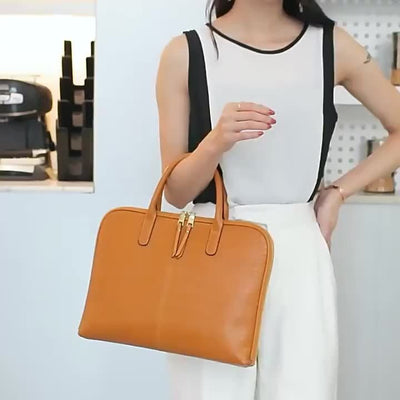 Women’s Genuine Leather Laptop Tote Bag – 15.6" (39.62 cm) Compartment with Multi-Pockets & Zipper Closure