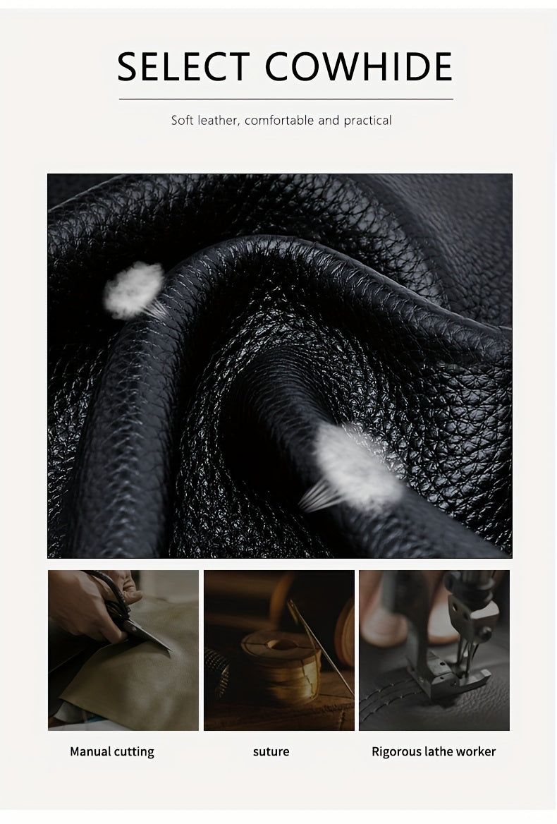 Women’s Genuine Leather Handbag – Black Tote with Brown Accents & Embossed Letter Design (Large Capacity)