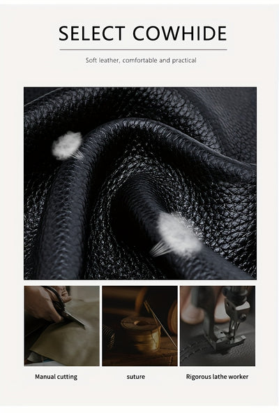 Women’s Genuine Leather Handbag – Black Tote with Brown Accents & Embossed Letter Design (Large Capacity)