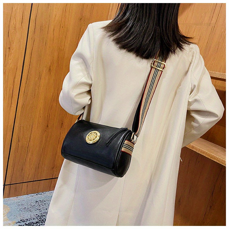 Women’s Genuine Leather Crossbody Barrel Bag – Trendy Cylinder Shoulder Purse & Fashion Handbag