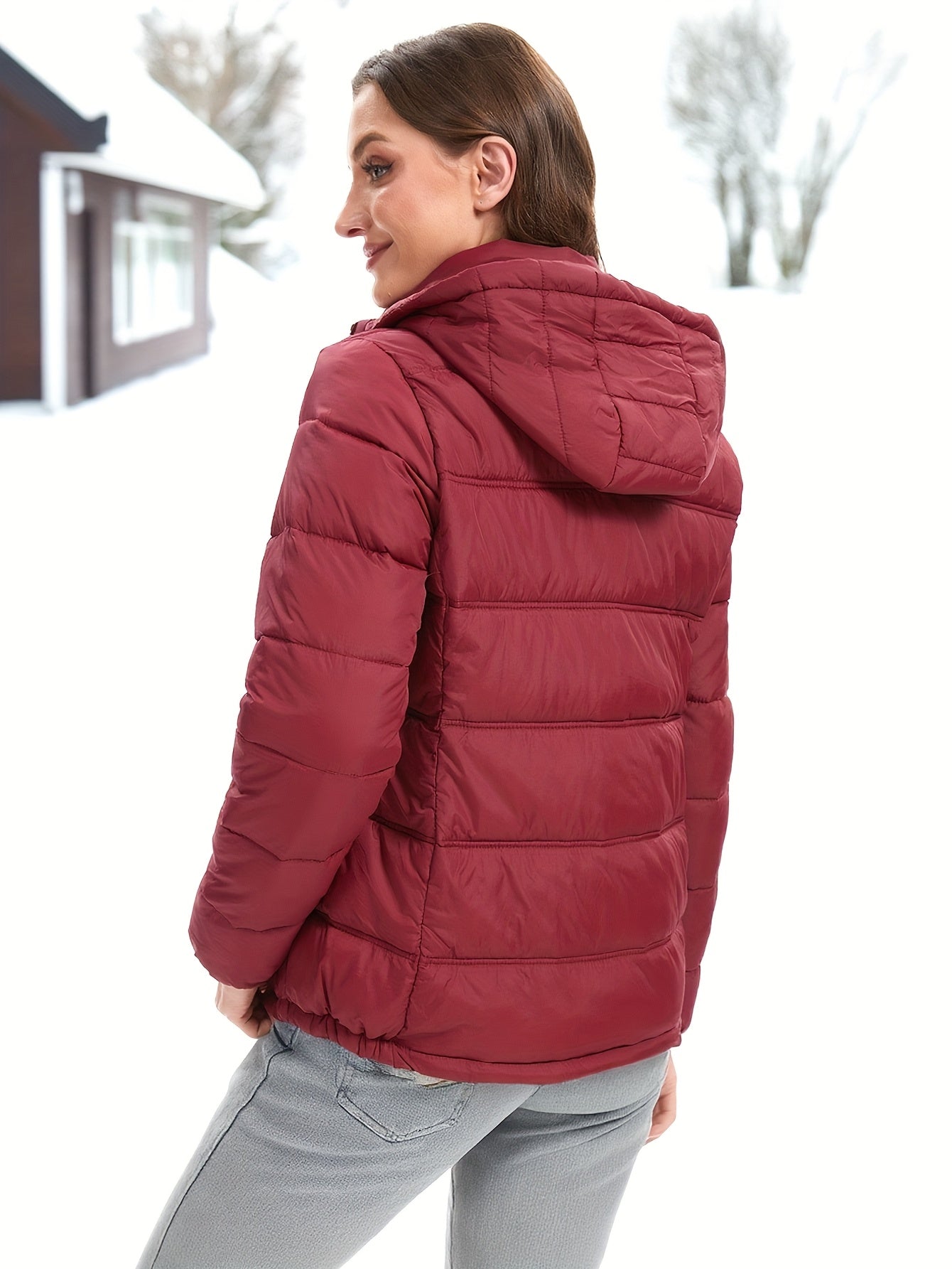 Women’s Hooded Autumn & Winter Puffer Jacket – Thickened Warm Zip-Up Coat with Pockets | Solid Casual H-Contour Design