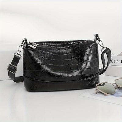 Women’s Large Capacity Genuine Leather Crossbody Bag – Detachable Strap & Golden-Tone Hardware, Structured Round Toe Design