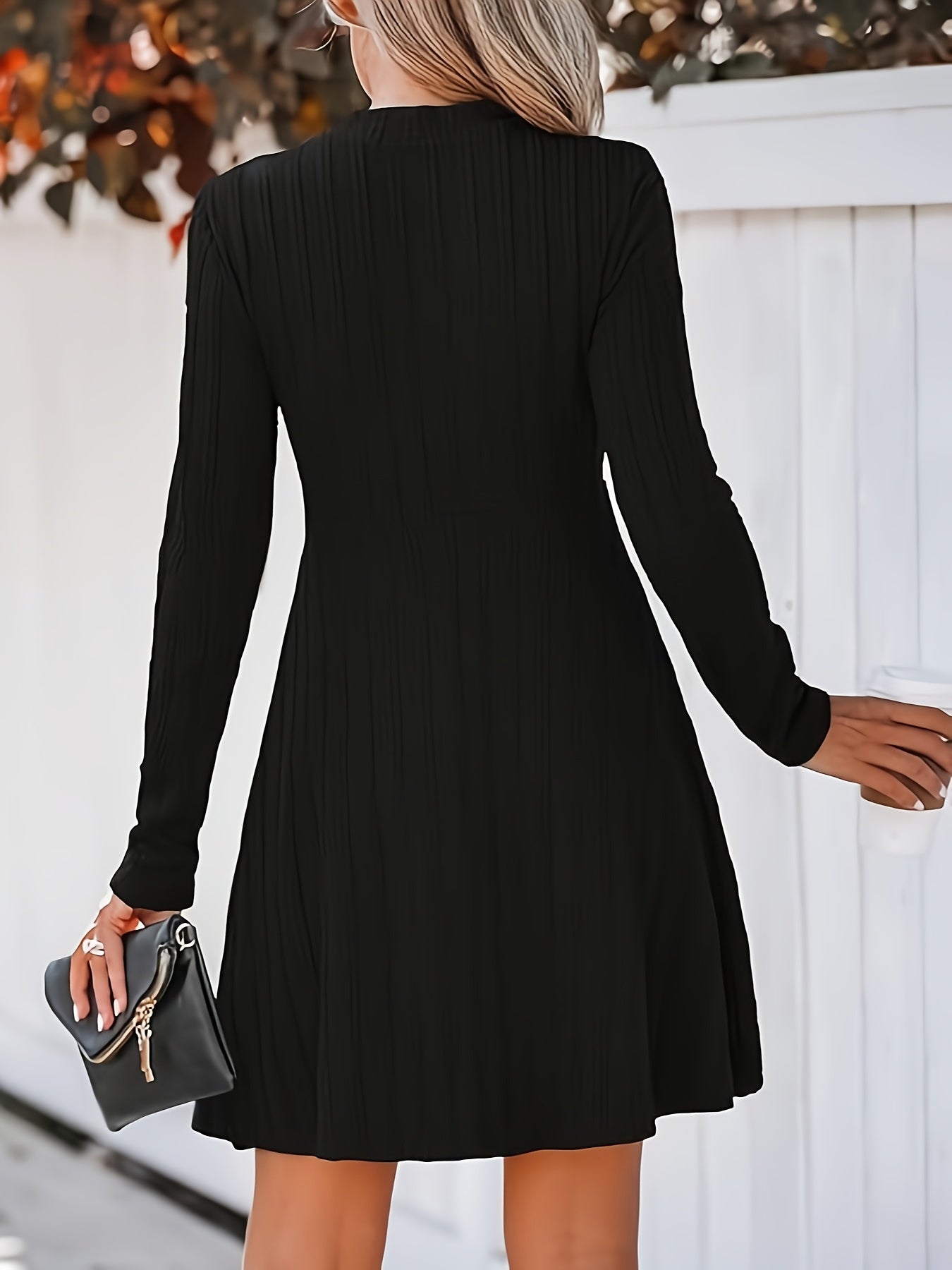Plus Size Elegant Black Mini Dress – Long Sleeve Button-Front, Fall/Winter Office & Party Wear