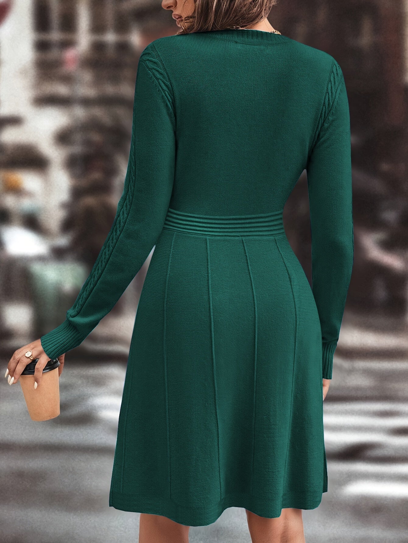 Women’s Autumn Winter Casual Knit Dress – Slim A-Line | Round Neck | Long Sleeve | Solid Color Elegant Daily Wear