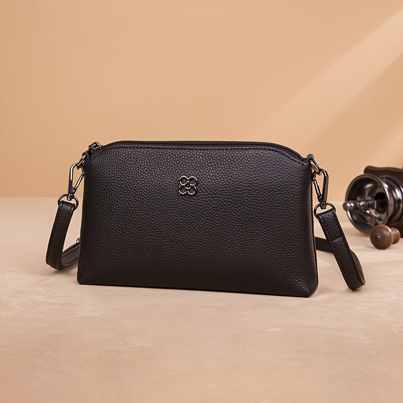 Women’s Genuine Leather Crossbody Bag – Trendy Shoulder Purse with Removable Strap & Zipper Closure