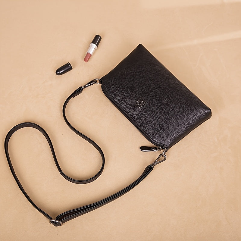 Women’s Genuine Leather Crossbody Bag – Trendy Shoulder Purse with Removable Strap & Zipper Closure