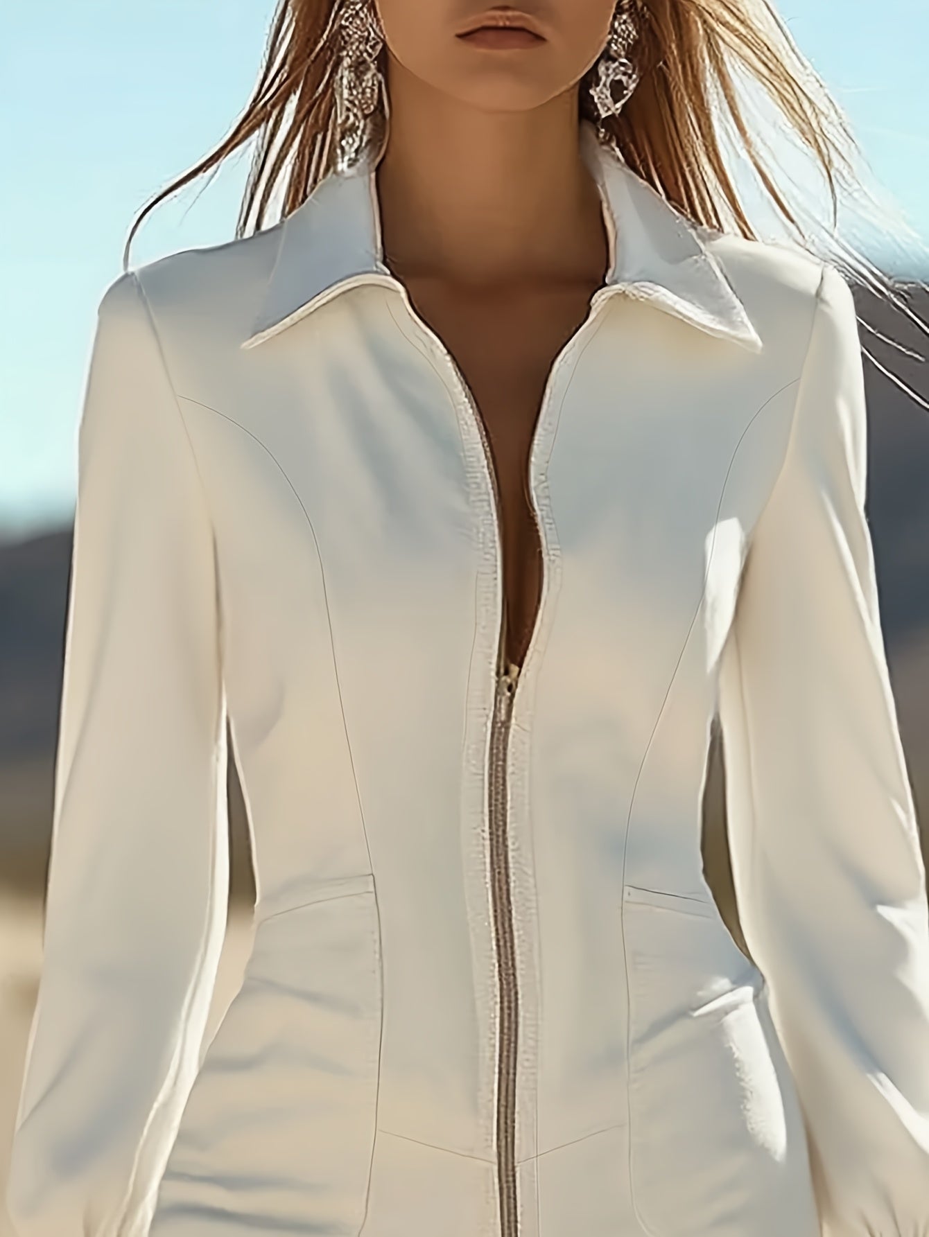 Retro White Collar Mini Dress with Fringe Hem – Pencil Silhouette, Button Closure, All-Season Short/Long Sleeve Party & Wedding Guest Dress