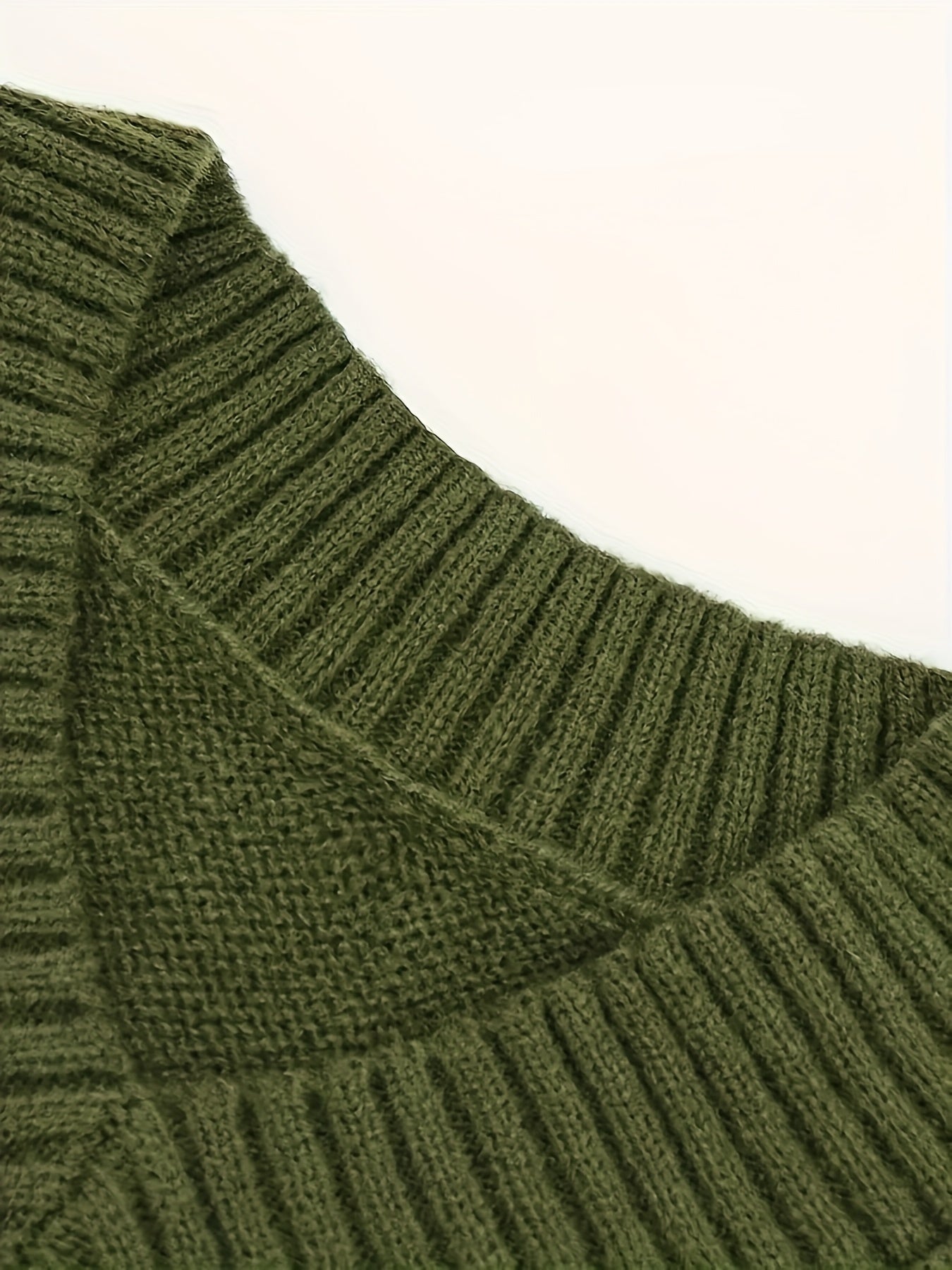 Women’s Elegant V-Neck Chunky Sweater Dress – Mid-Length X-Silhouette Pullover | Solid Color | Fall/Winter Knit Dress