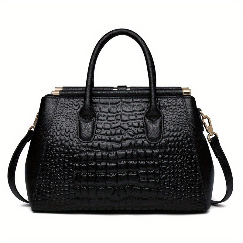 Women’s Genuine Leather Crocodile-Pattern Handbag – Hard Surface Premium Tote, Elegant Fashion Purse for Daily & Gift Use