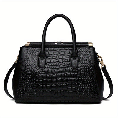 Women’s Genuine Leather Crocodile-Pattern Handbag – Hard Surface Premium Tote, Elegant Fashion Purse for Daily & Gift Use