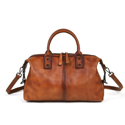 Women’s Vintage Genuine Leather Tote Bag – Large Capacity, Detachable Shoulder Strap & Zipper Closure