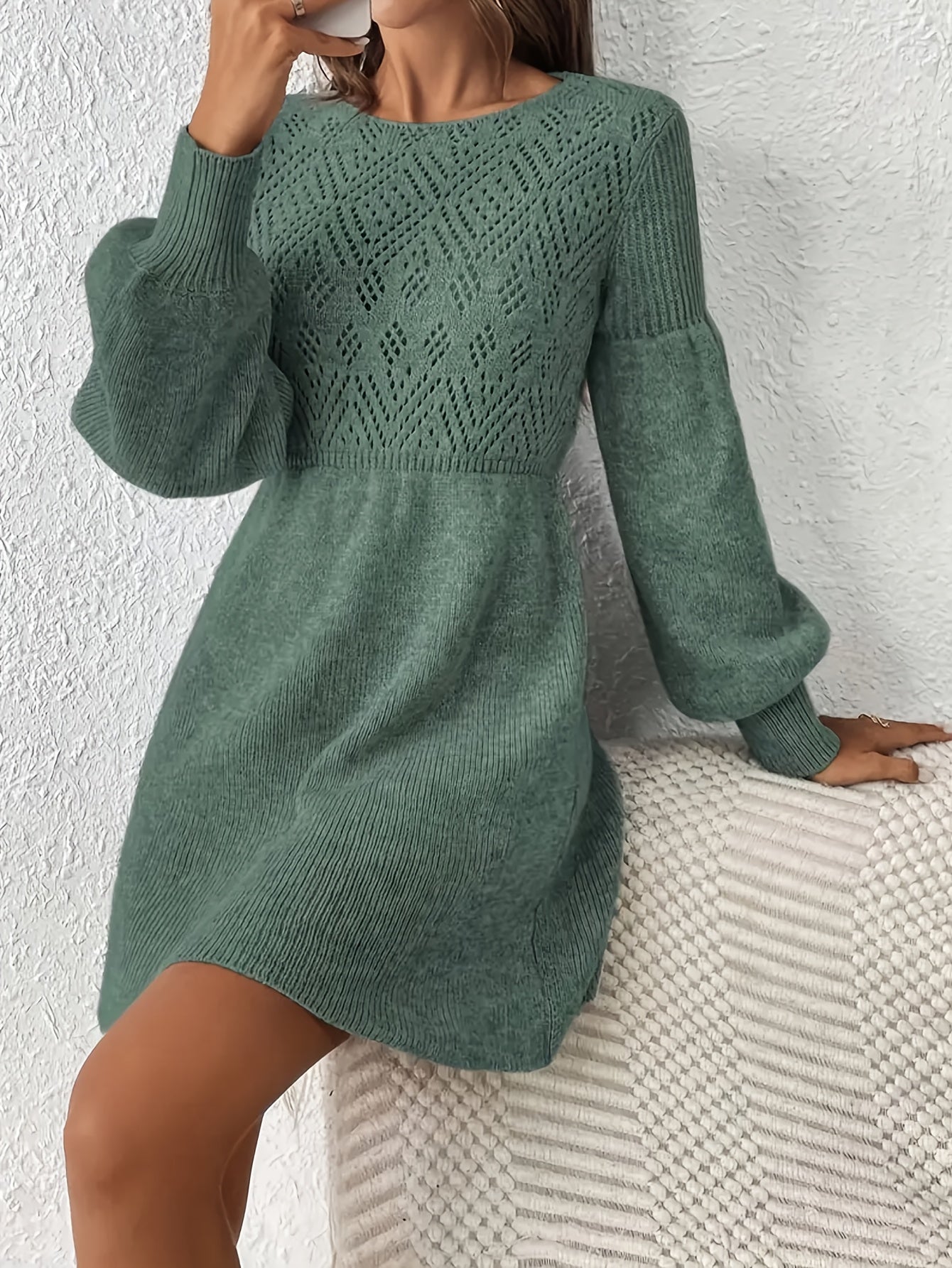 Women’s Casual Long Sleeve Sweater Dress – Loose Fit, Mid-Length, Solid Color, Crew Neck | All-Season Comfortable Dress