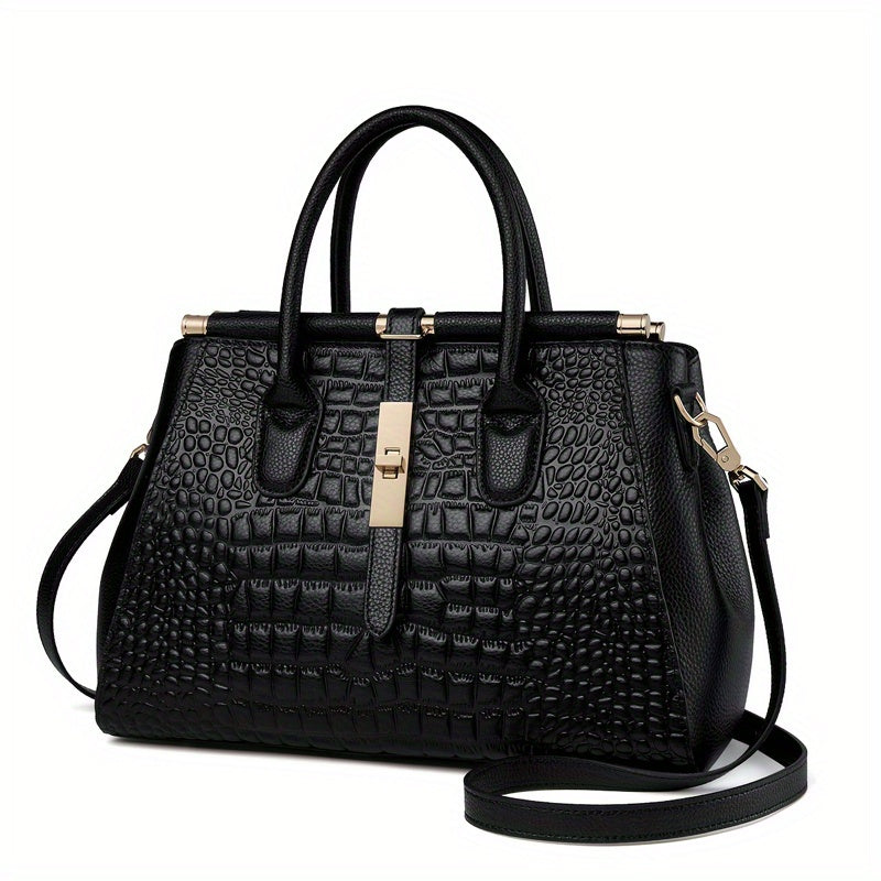 Women’s Genuine Leather Crocodile-Pattern Handbag – Hard Surface Premium Tote, Elegant Fashion Purse for Daily & Gift Use