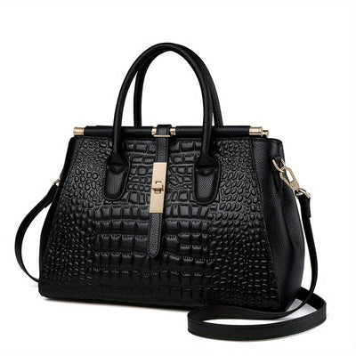 Women’s Genuine Leather Crocodile-Pattern Handbag – Hard Surface Premium Tote, Elegant Fashion Purse for Daily & Gift Use