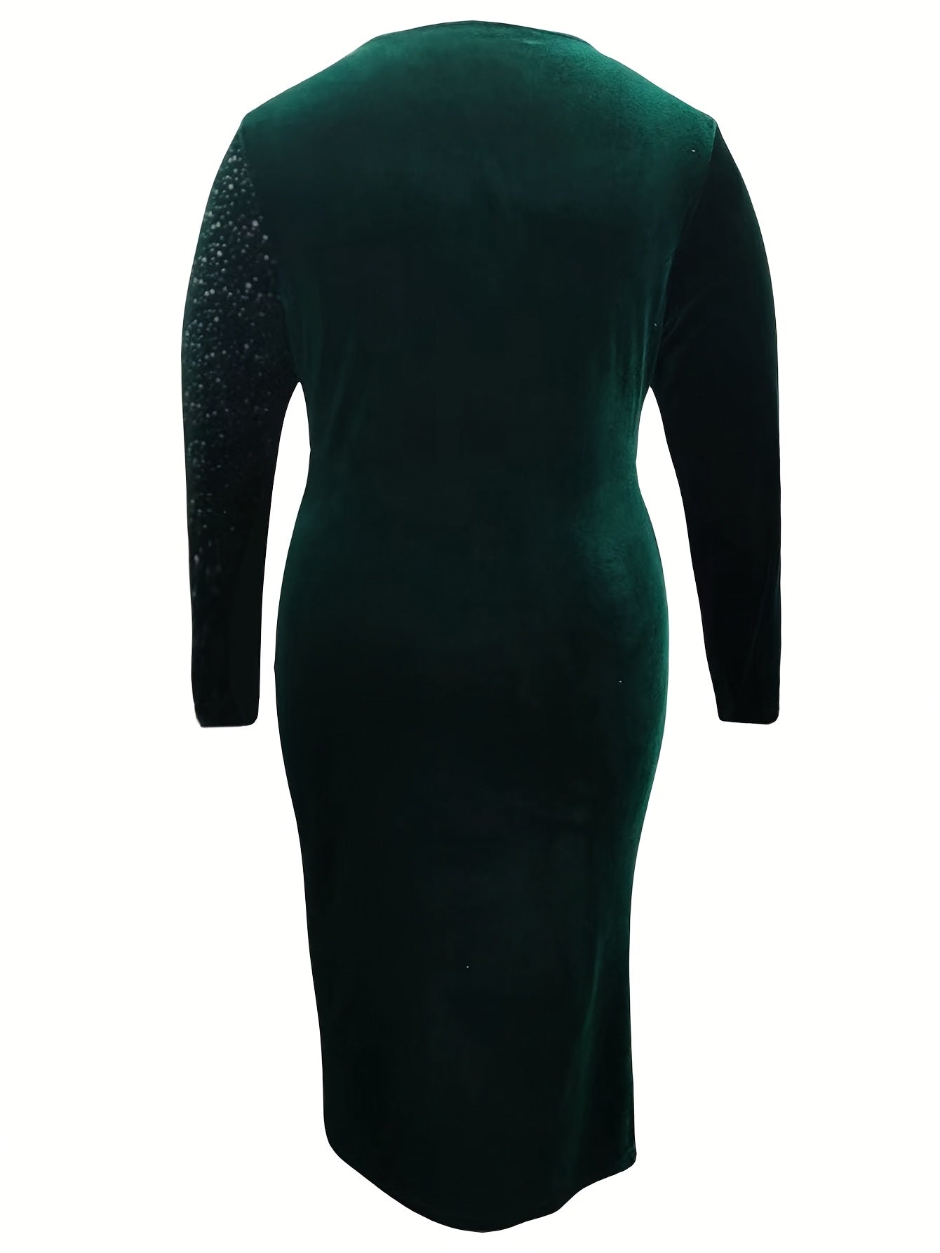 Plus Size Elegant V-Neck Maxi Dress with Sparkling Silver Accents – Long Sleeve, Stretchy Fabric, Flowing Fall & Winter Formal Evening Wear