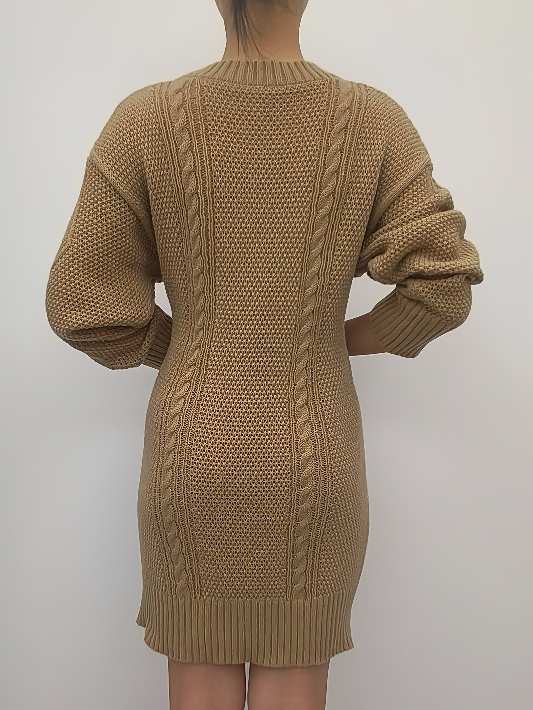 Women’s Elegant Striped Cable Sweater Dress – Long Sleeve Bodycon Midi | Ribbed Trim | Fall/Winter Knit Dress