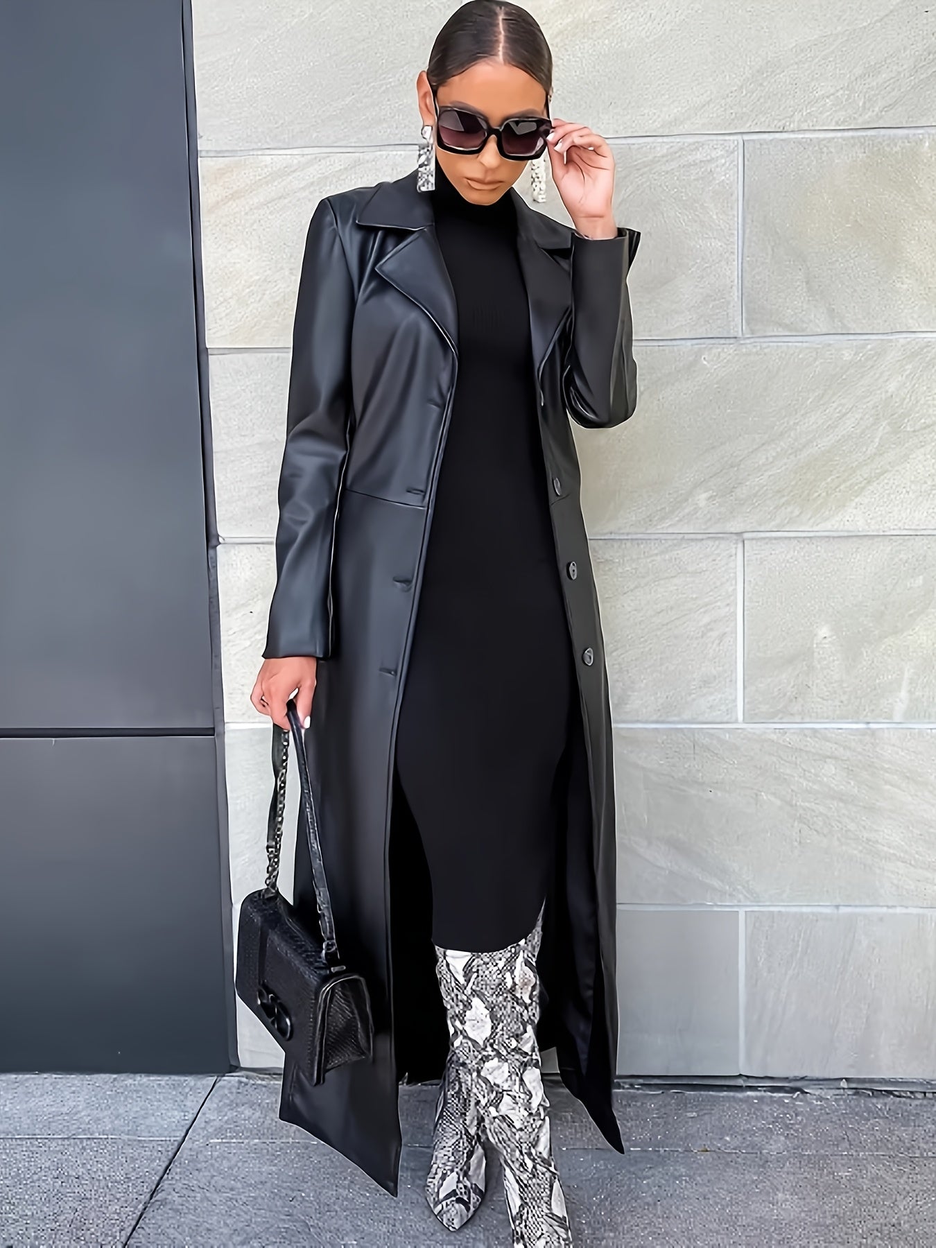 Women’s Genuine Leather Long Trench Coat – Classic Solid Color, Elegant Autumn Wear