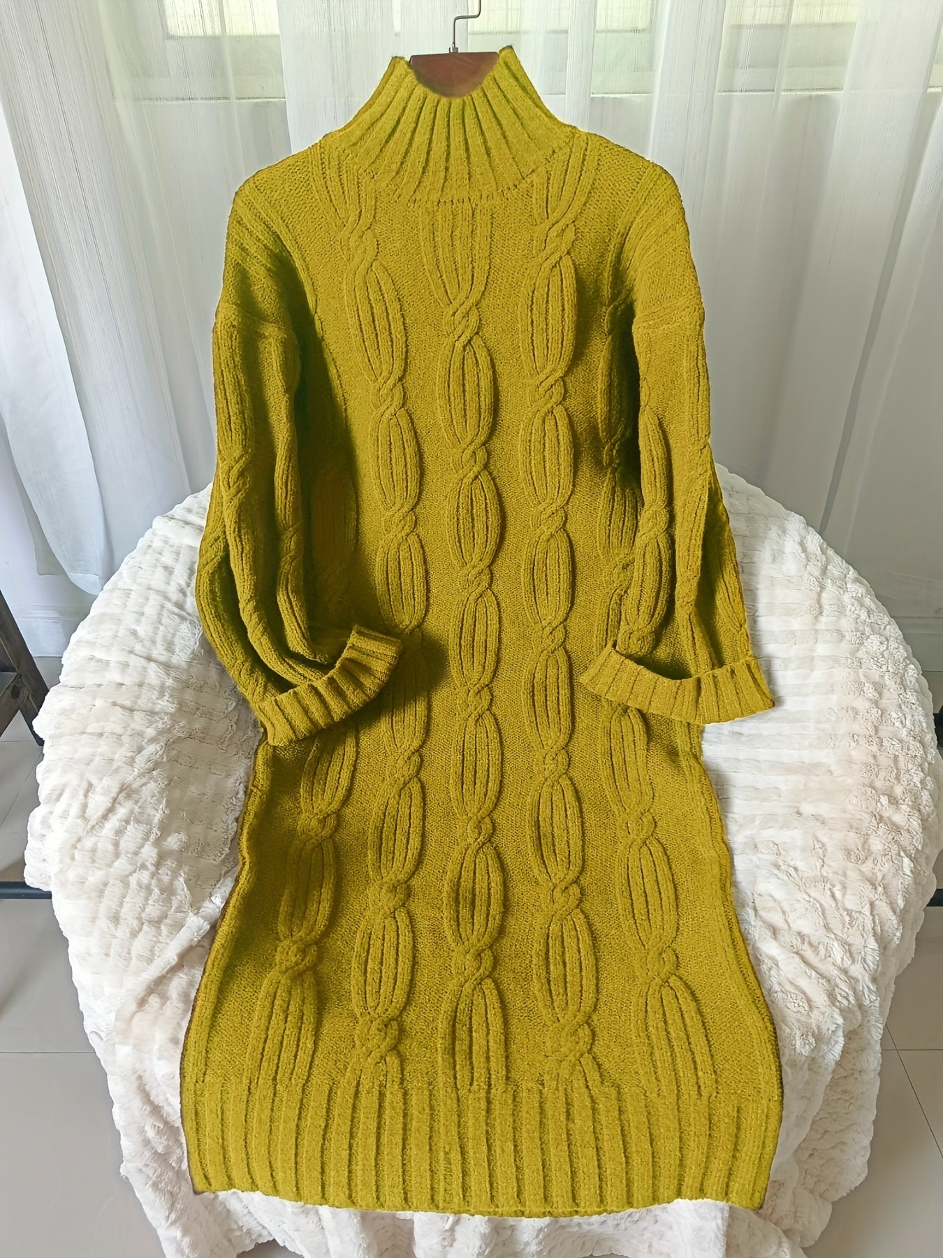 Women’s Elegant Vintage Maxi Dress – High Neck Twisted Rope Neckline, Loose A-Line H-Line, Long Sleeve | Fall/Winter Formal & Special Occasion Dress