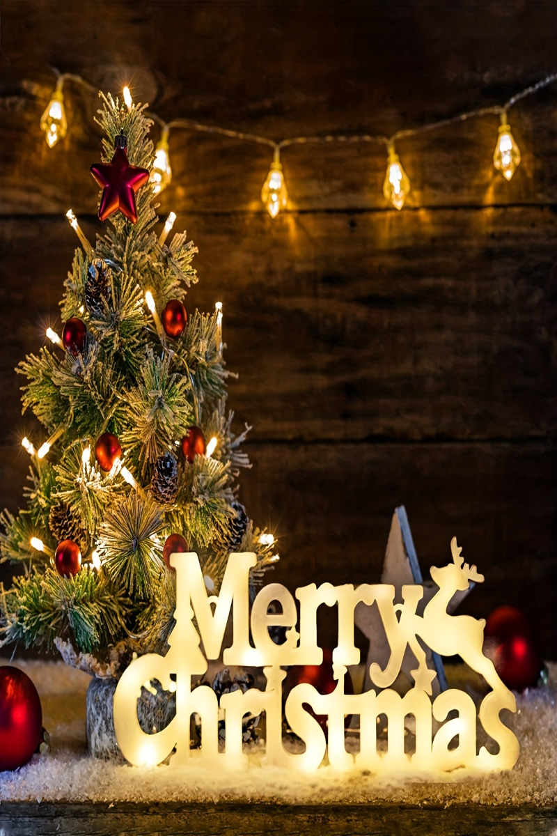 LED Christmas Decorative Sign Light – Battery Operated, Flashing Modes, Hanging Rope & Adhesive Pads | Indoor Decoration for Trees, Windows, Bedrooms & Doors