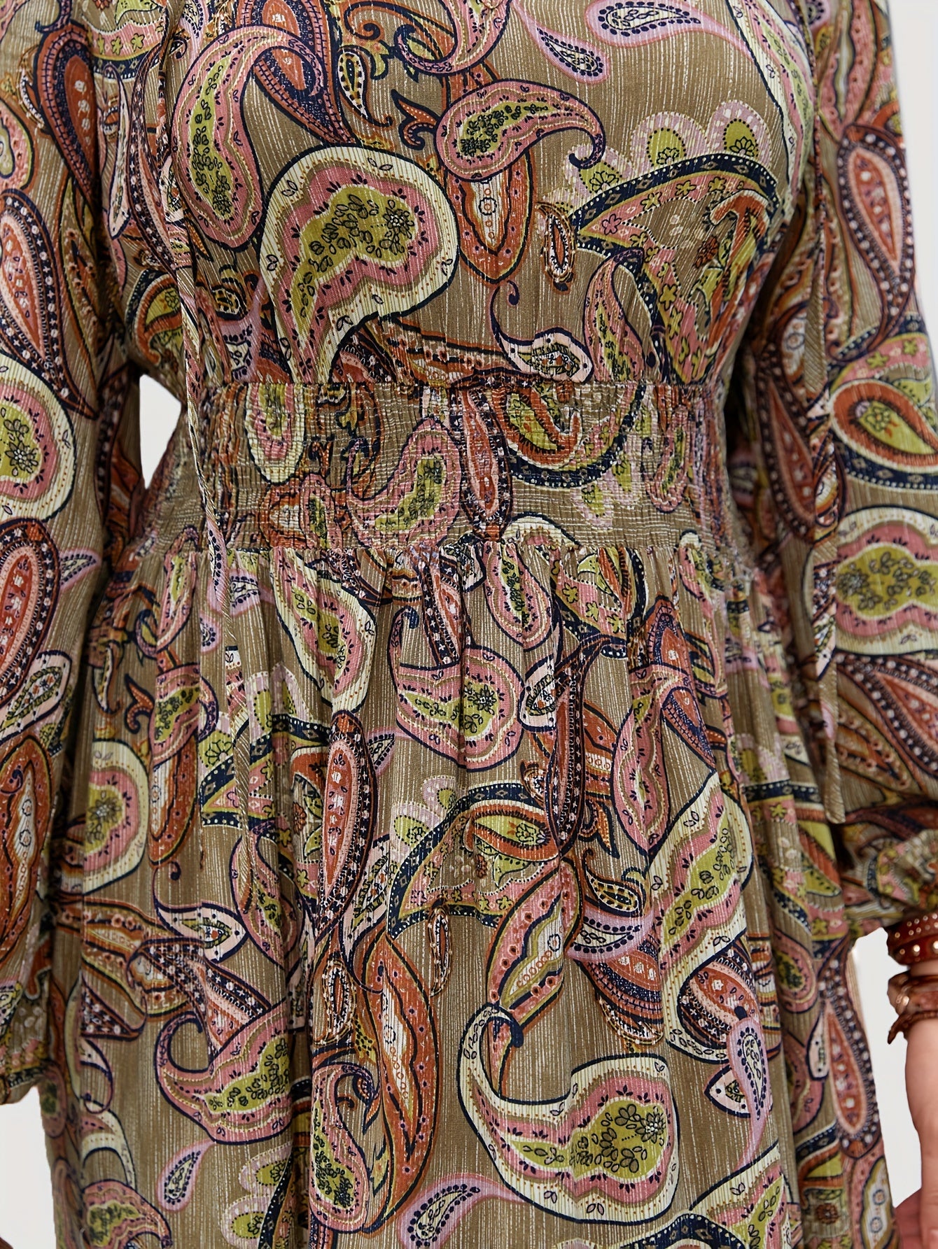 Women’s Bohemian Multi-Color A-Line Maxi Dress – V-Neck Long Sleeve Floor-Length Fall/Winter Party & Wedding Guest Dress (Green/Brown/Black/Beige/Taupe)