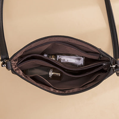 Women’s Genuine Leather Crossbody Bag – Trendy Shoulder Purse with Removable Strap & Zipper Closure