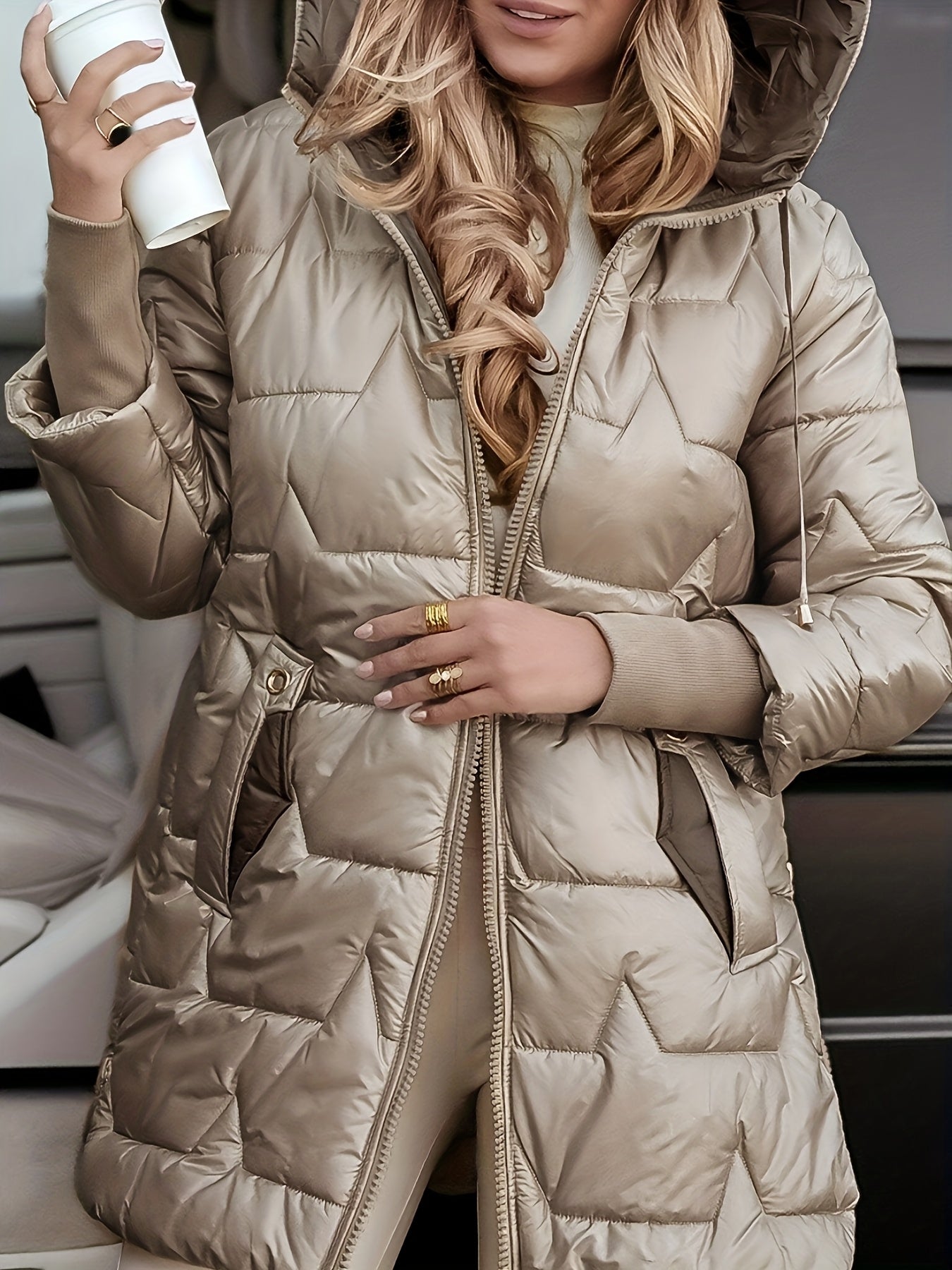 Women’s Elegant Winter Jacket – Long Sleeve Zip-Up Coat with Full-Zip Closure (Neutral Tones) | Warm Outerwear for Everyday & Formal Events