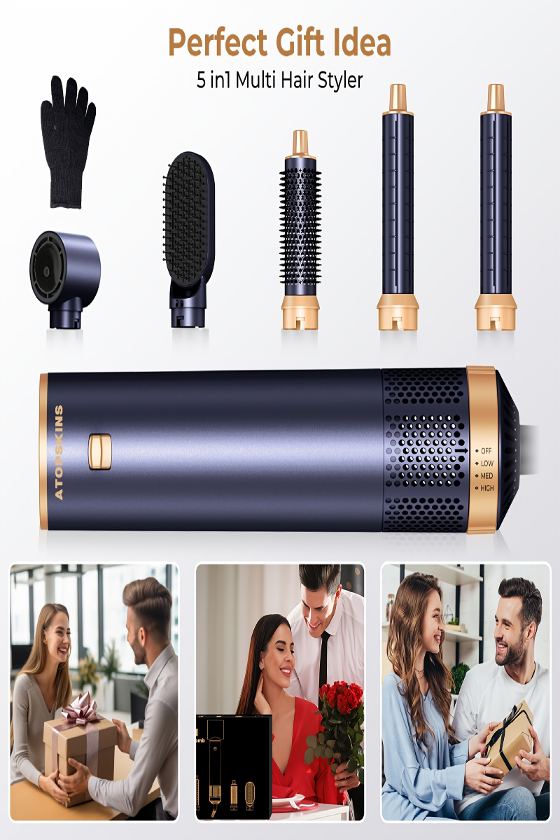 5-in-1 Hair Styler Hot Air Brush – Thermal Brush, Hair Curler & Straightener for Wet & Dry Use | Automatic Power-Off, Hot Styling Brush