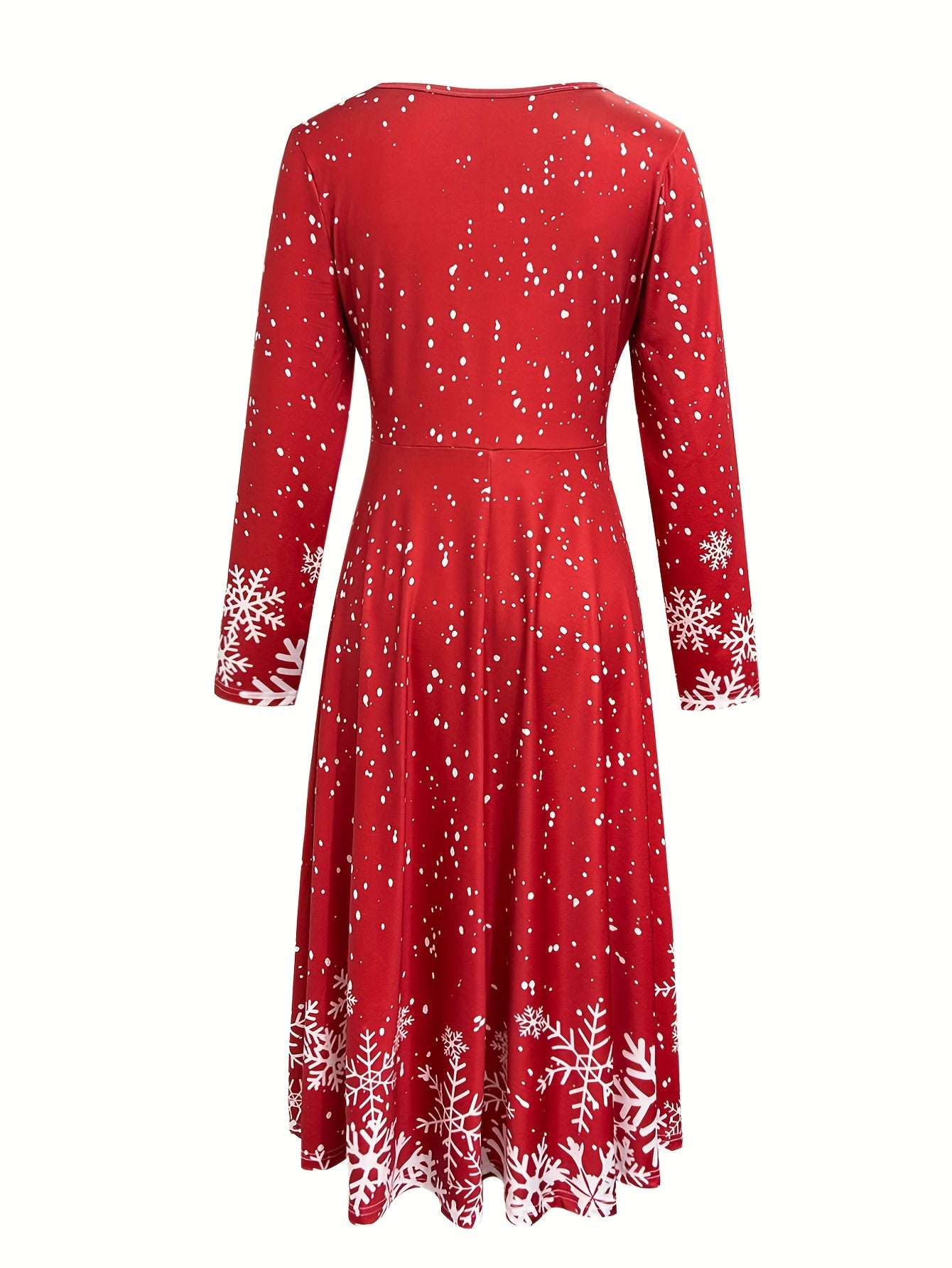 Women’s Christmas Elegant Snowflake Print Long Dress – V-Neck, Vintage Winter Maxi Dress, Fall/Winter Casual Holiday Outfit