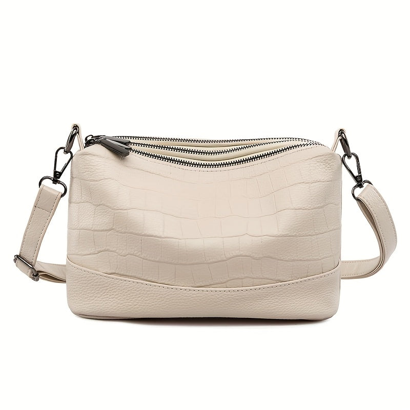 Women’s Large Capacity Genuine Leather Crossbody Bag – Detachable Strap & Golden-Tone Hardware, Structured Round Toe Design