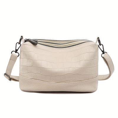 Women’s Large Capacity Genuine Leather Crossbody Bag – Detachable Strap & Golden-Tone Hardware, Structured Round Toe Design