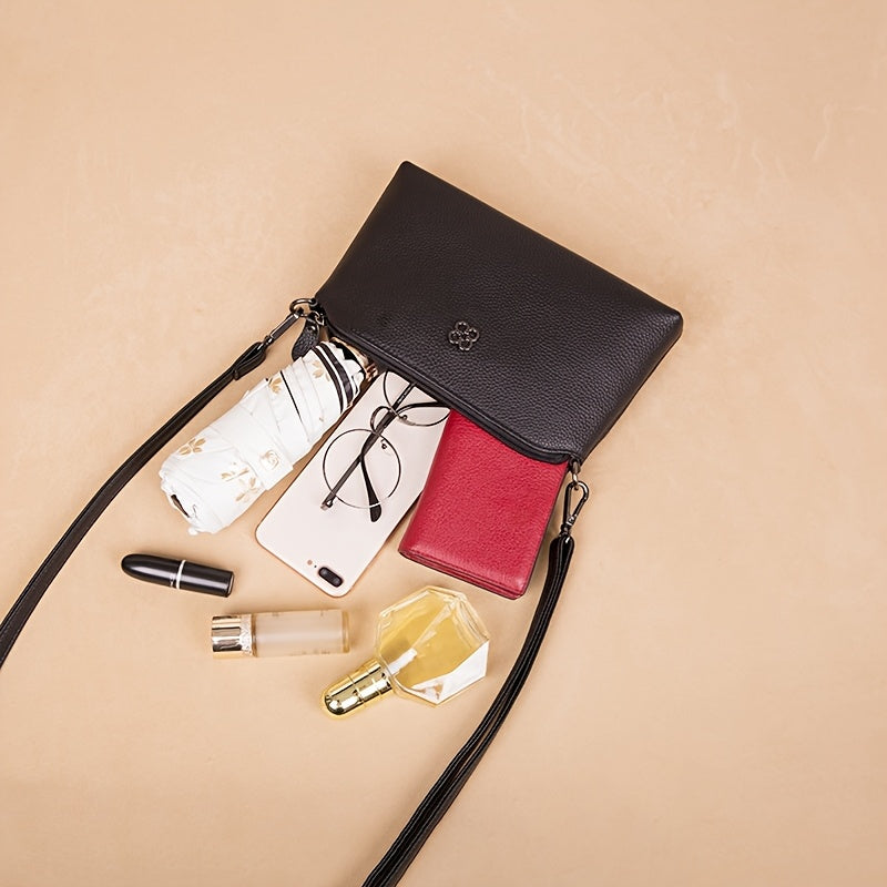 Women’s Genuine Leather Crossbody Bag – Trendy Shoulder Purse with Removable Strap & Zipper Closure