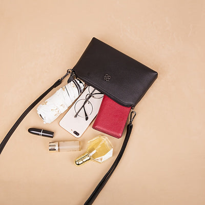 Women’s Genuine Leather Crossbody Bag – Trendy Shoulder Purse with Removable Strap & Zipper Closure