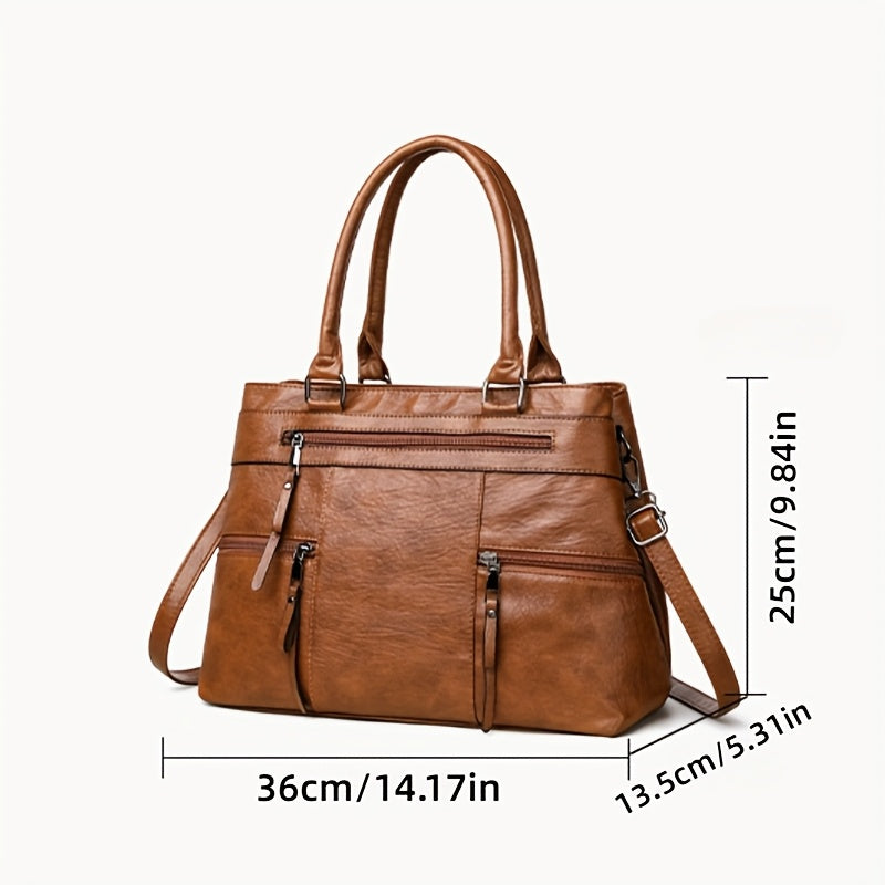 Women’s Premium Genuine Leather Handbag & Crossbody – Full-Grain Cowhide, Detachable Strap, Elegant Daily Bag