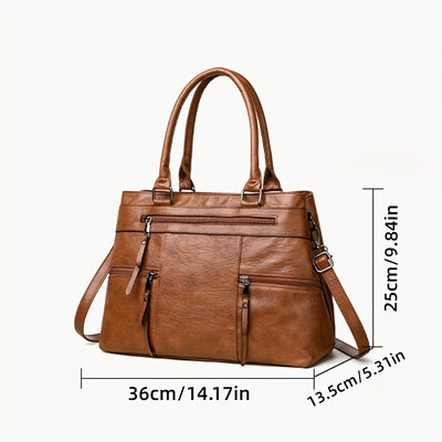 Women’s Premium Genuine Leather Handbag & Crossbody – Full-Grain Cowhide, Detachable Strap, Elegant Daily Bag