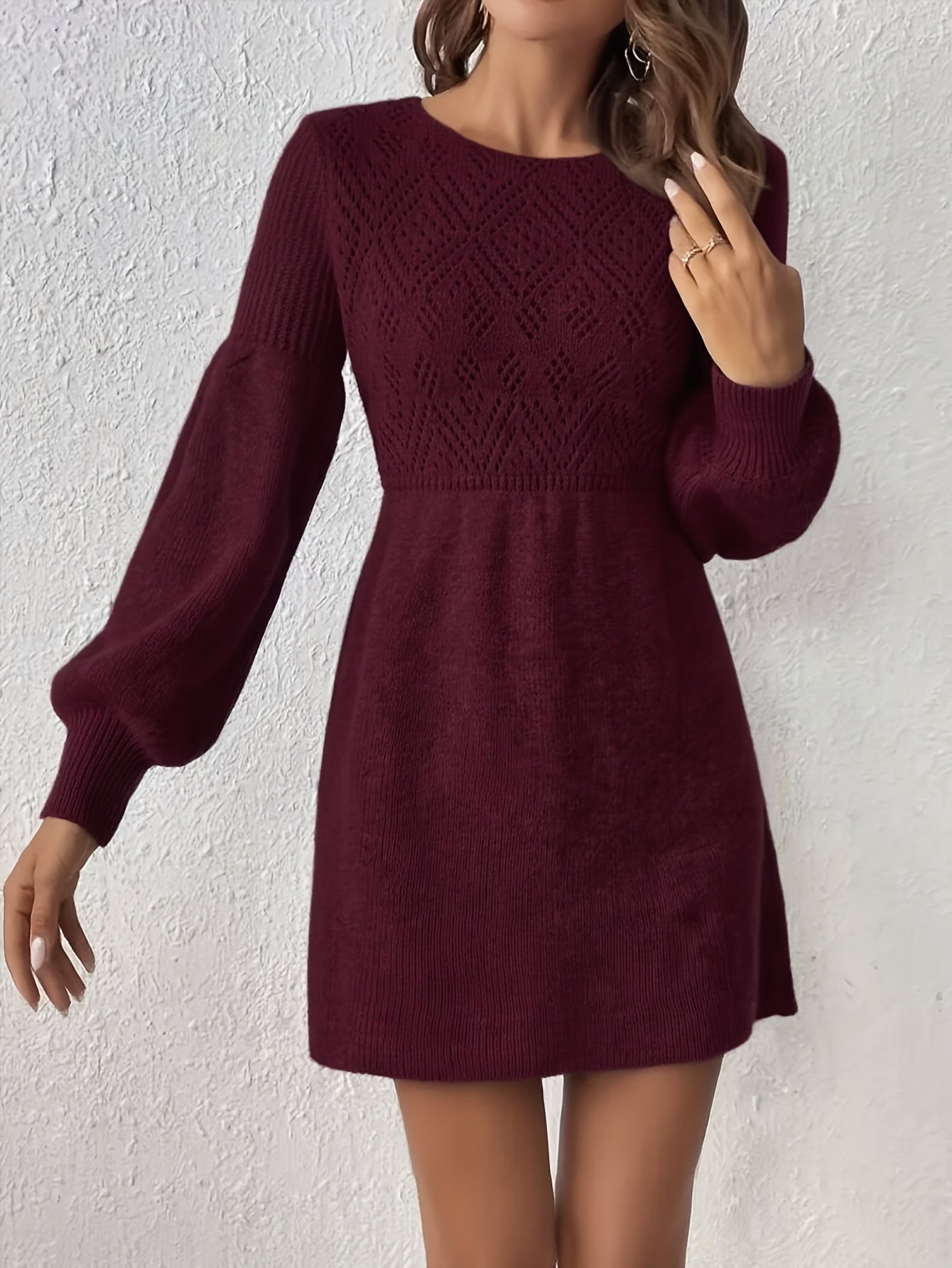 Women’s Casual Long Sleeve Sweater Dress – Loose Fit, Mid-Length, Solid Color, Crew Neck | All-Season Comfortable Dress