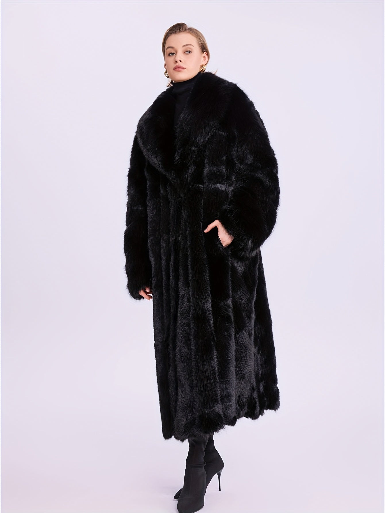 Plus Size Women’s Extra Long Pink Coat – Oversized Winter Jacket with Fluffy Plush Faux Fur Texture, Elegant Formal & Everyday Outerwear for Cold Weather