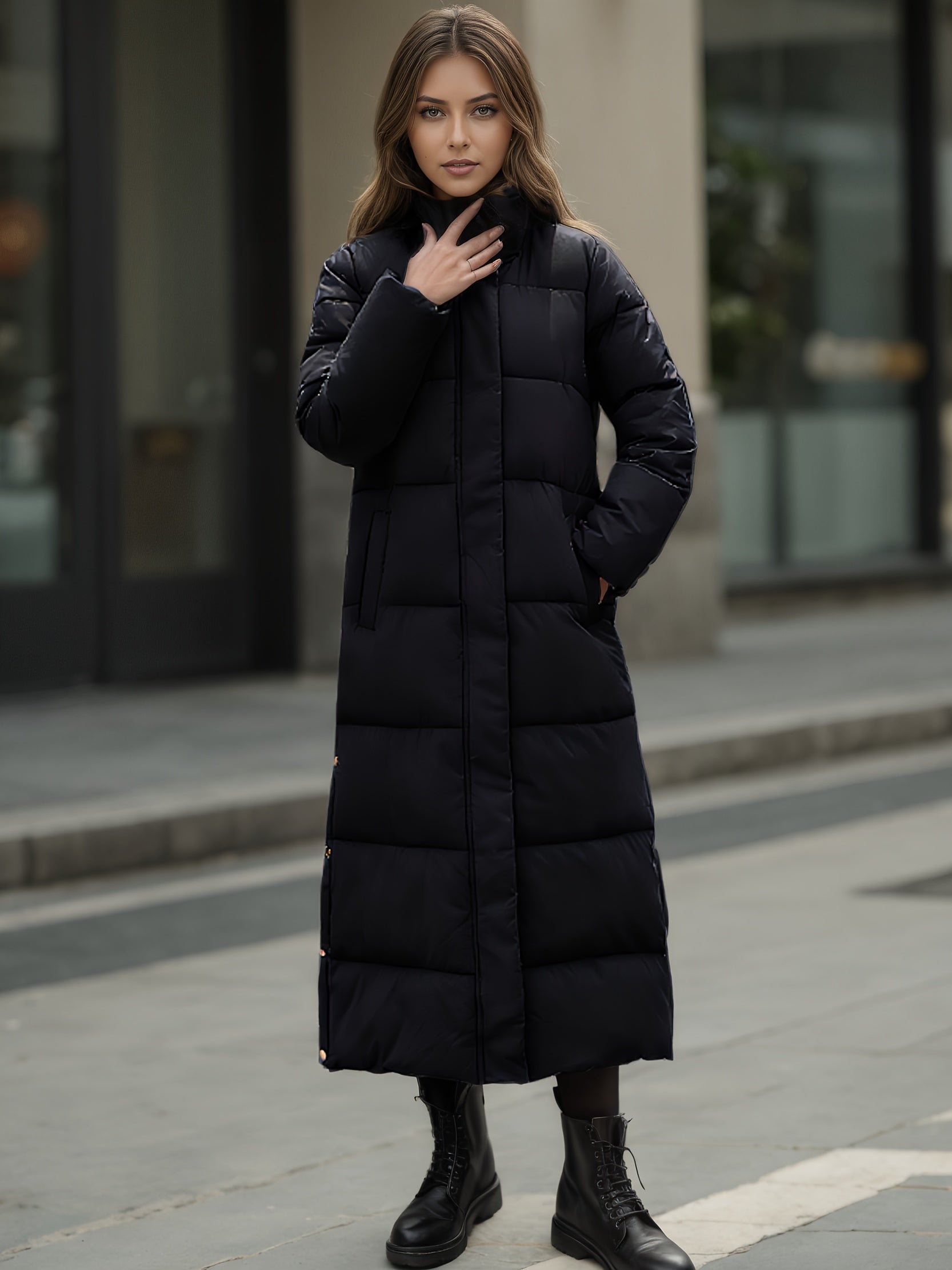 Women’s Elegant Winter Coat – Thickened Cold Weather Outerwear with Full-Zip Closure, Knee-Length Hooded Jacket for Everyday & Formal Events