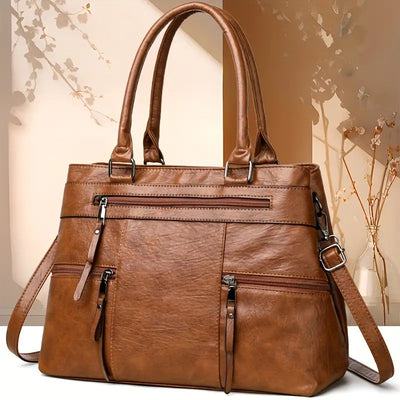 Women’s Premium Genuine Leather Handbag & Crossbody – Full-Grain Cowhide, Detachable Strap, Elegant Daily Bag